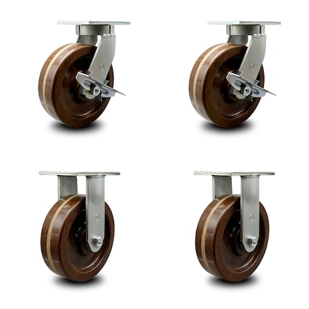 Service Caster 10 Inch Heavy Duty High Temp Phenolic Swivel Caster Brakes 2 Rigid SCC, 2PK SCC-KP92S1030-PHRHT-SLB-2-R-2